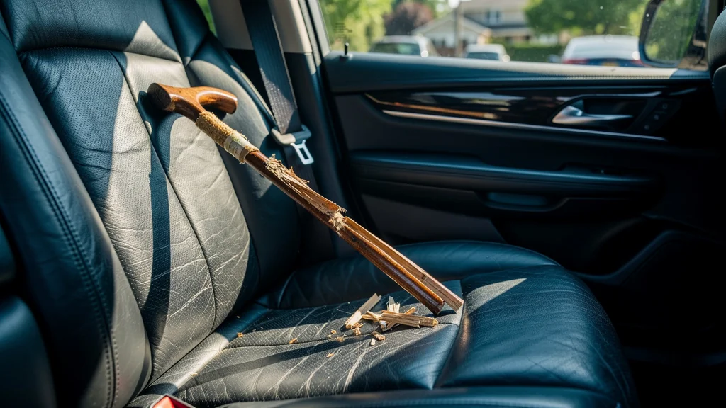Cette canne cassée en transport voiture illustrant l'erreur évitable de mauvaise manipulation