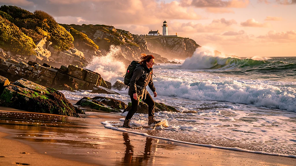 Moment mémorable de coupure d'une heure par la marée en Bretagne sur la côte rocheuse sauvage