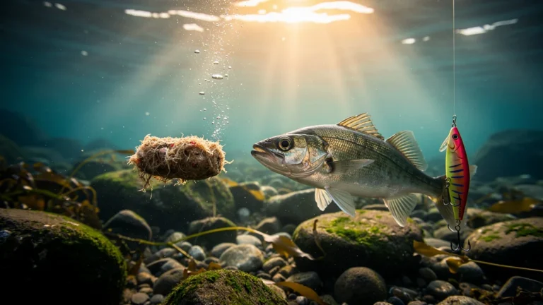 Lieu jaune choisissant un appât naturel fermenté en mer, illustrant la préférence aux leurres animés