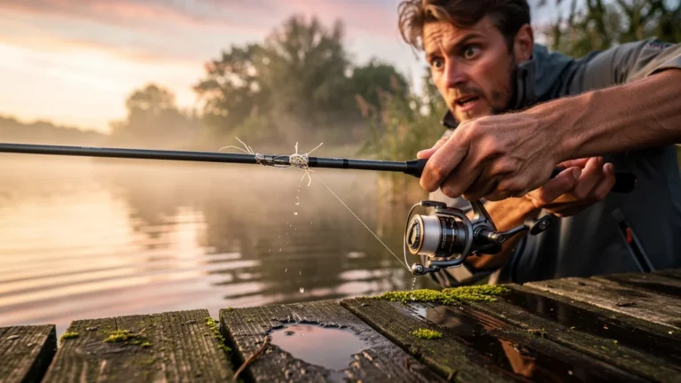 Pêcheur surpris par la rupture nette de sa tresse au lancer, choix nylon ou tresse débutant